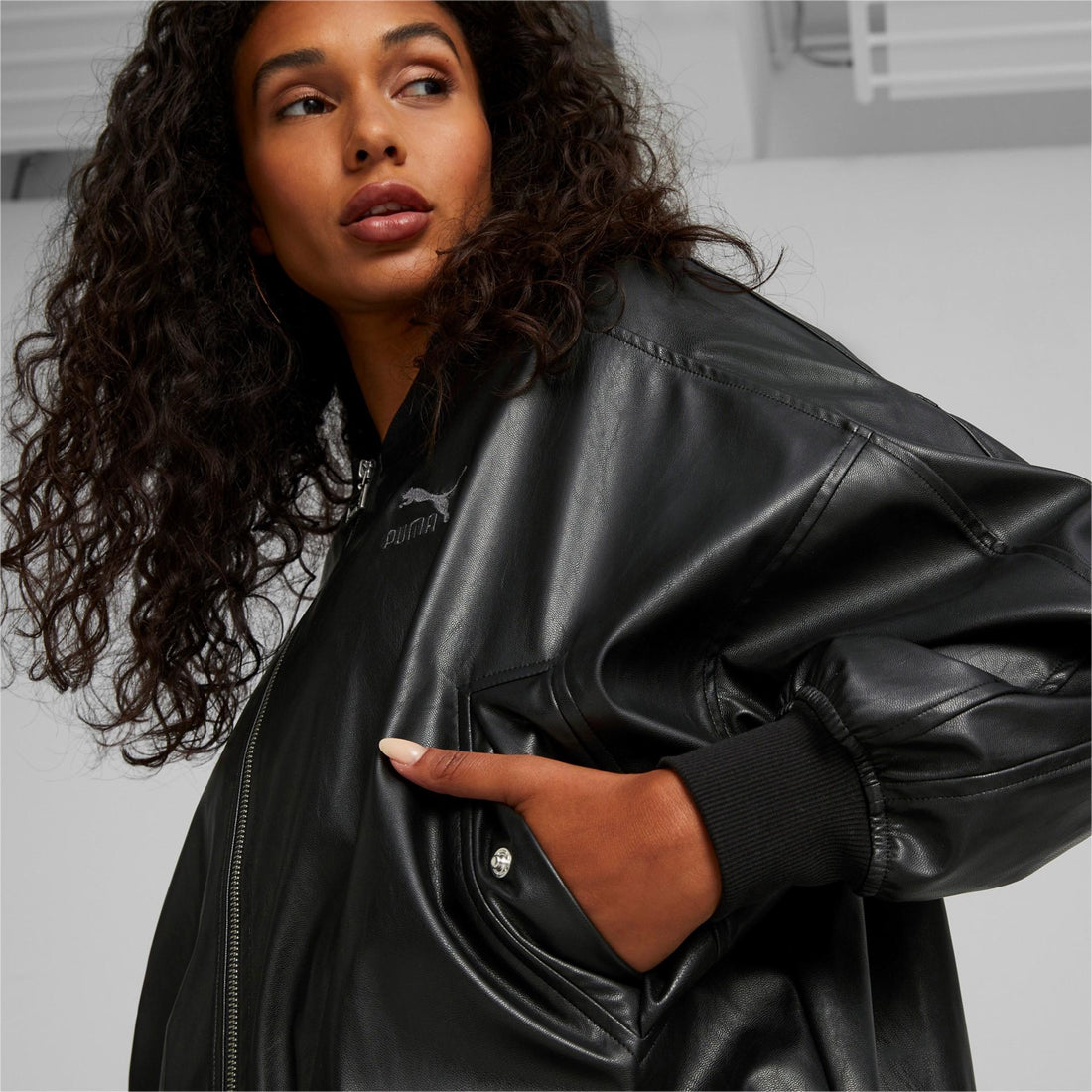 T7 Oversized Faux Leather Bomber